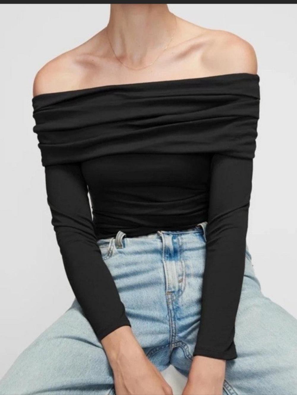 Nation Ltd Abana Long Sleeve Off Shoulder Knit Top Sz Large Jet Black